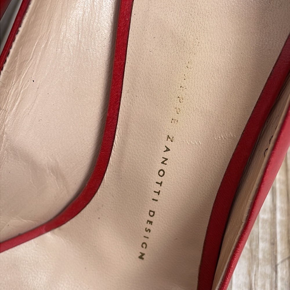 ❤️ 👀 Giuseppe Zanotti Red Leather Peep Toe Wooden Heels Size EU 39.5 - Picture 10 of 13